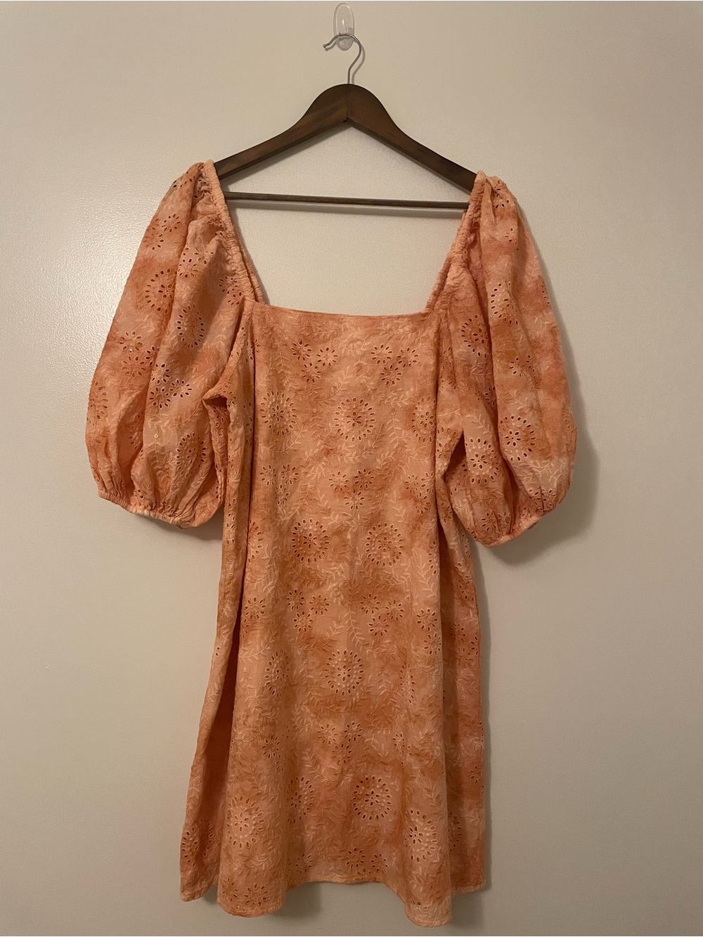 Jen’s Pirate Booty 100% Cotton Peach Eyelet Puff-Sleeve Square Neck Dress